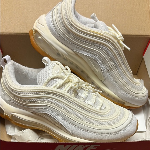 Nike Air Max 97 White and Gum Sole Sneakers - Picture 1 of 5